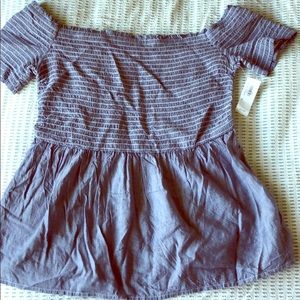 Old Navy smocked off the shoulder chambray shirt